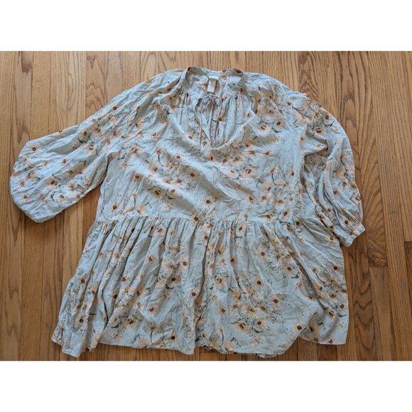 H&M Floral Long-Sleeve Peasant Blouse Dress With Tie Neck & Ruffles Size 12 - Picture 5 of 9